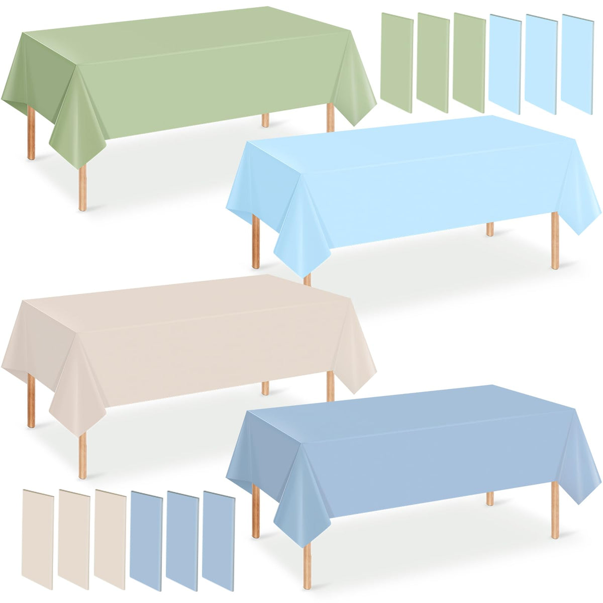 Hauwellter sage-green-blue tablecloth protects rectangle tables at baby showers.