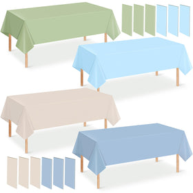 Hauwellter sage-green-blue tablecloth protects rectangle tables at baby showers.