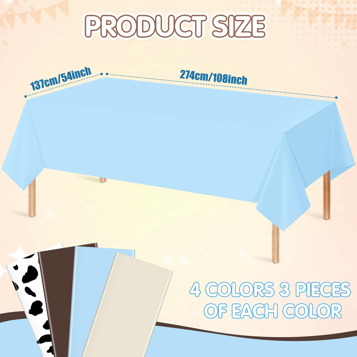 Hauwellter tan solid tablecloth enhances rustic party tables and cleanup.