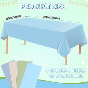 Hauwellter twelve-pack disposable tablecloths simplify cleanup after celebrations.
