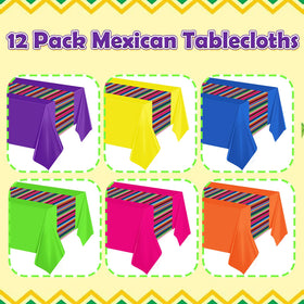 Hauwellter vibrant rainbow stripe tablecloth adds festive ambiance.