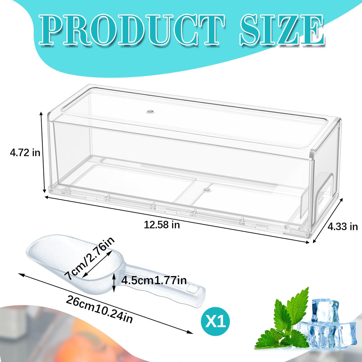 Havawish clear pull-out ice bucket drawer shows contents for quick ice retrieval.