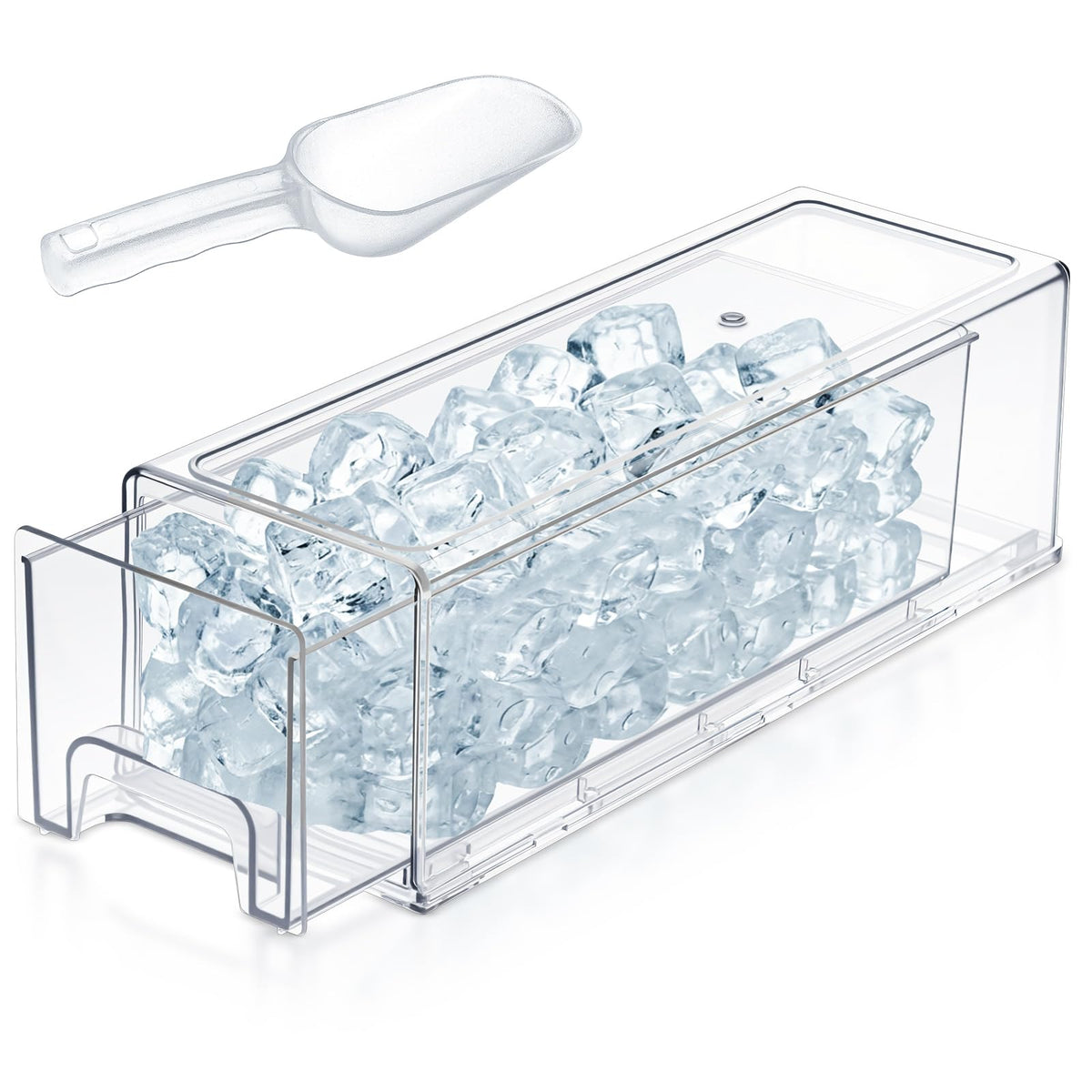 Havawish stackable ice storage bin with scoop keeps freezer ice organized and accessible.