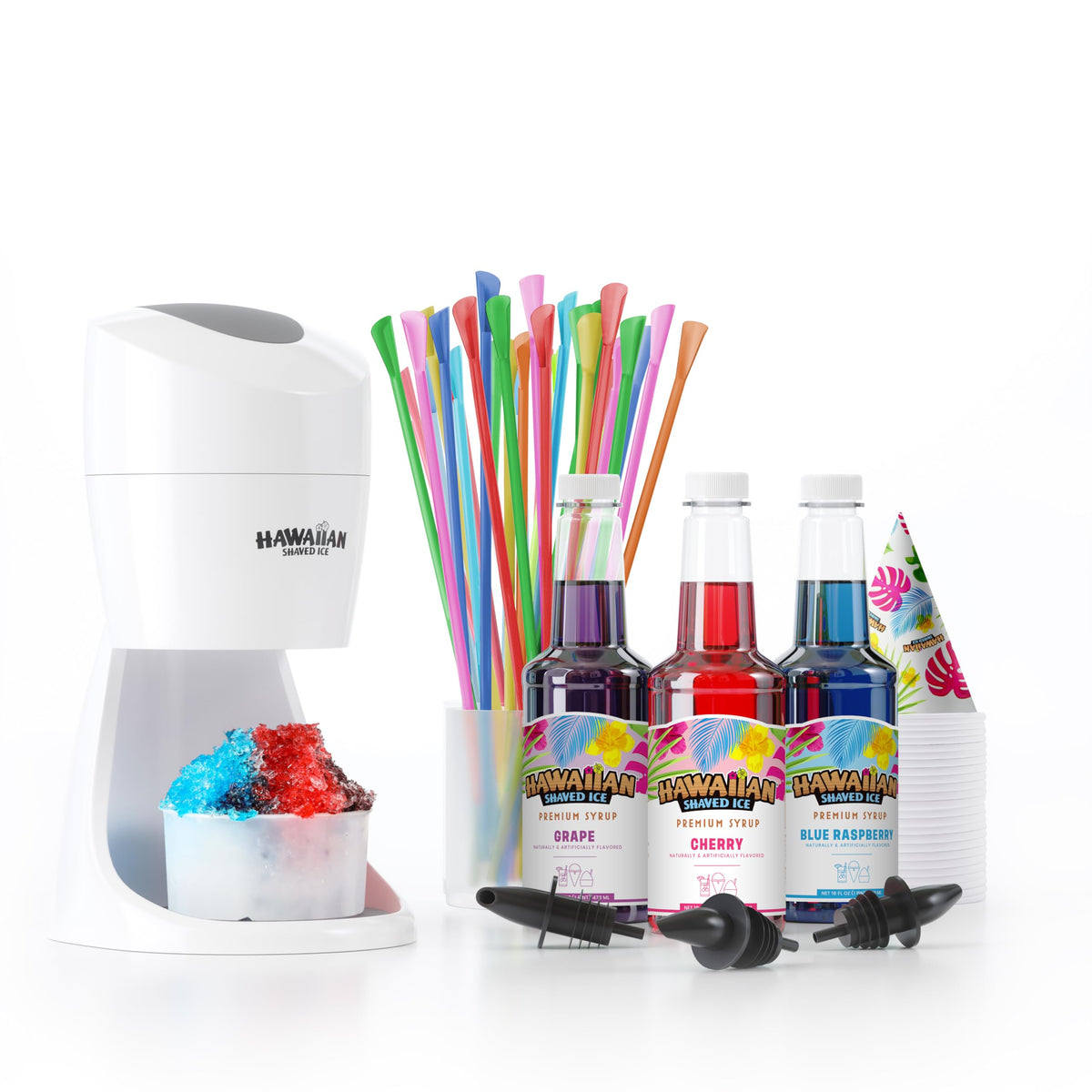 Hawaiian Shaved Ice machine kit front view ready for home entertaining.
