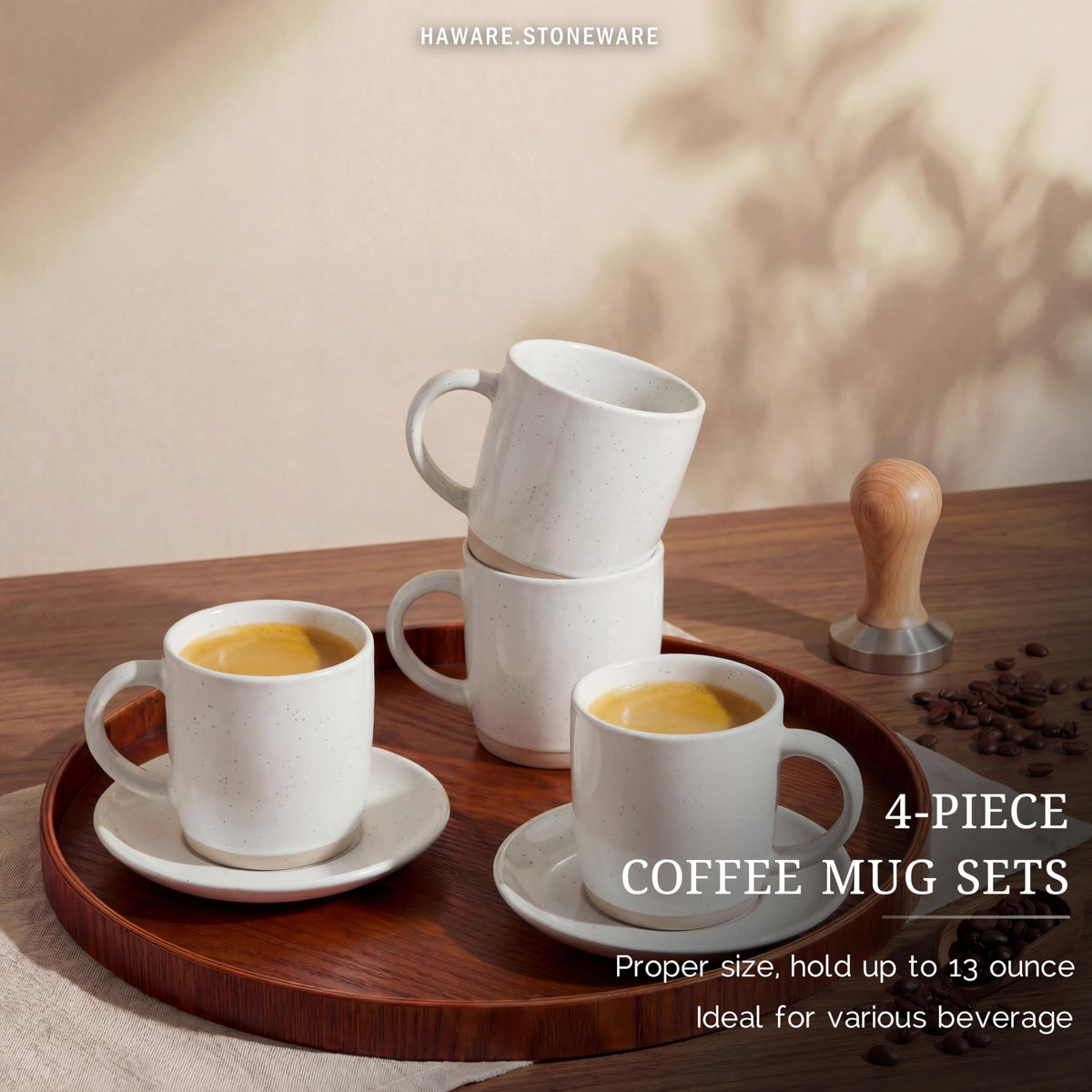 HaWare 13oz mugs close-up on smooth rim for comfortable sipping.