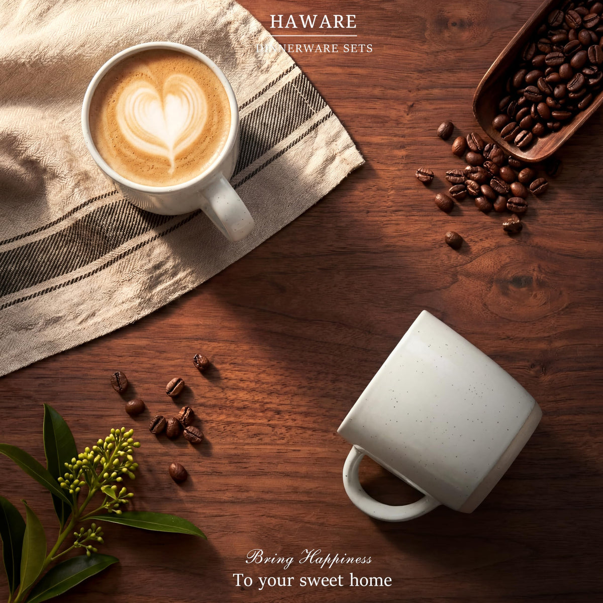 HaWare 13oz mugs on table top ready for coffee, tea, or cocoa.