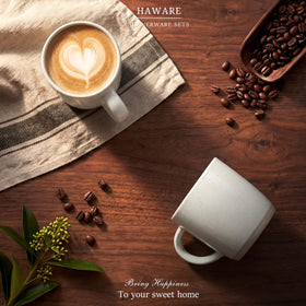 HaWare 13oz mugs on table top ready for coffee, tea, or cocoa.