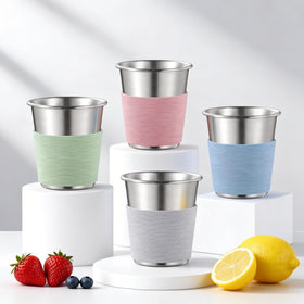 HaWare kids cup with blue silicone sleeve for easy grip and safe hydration