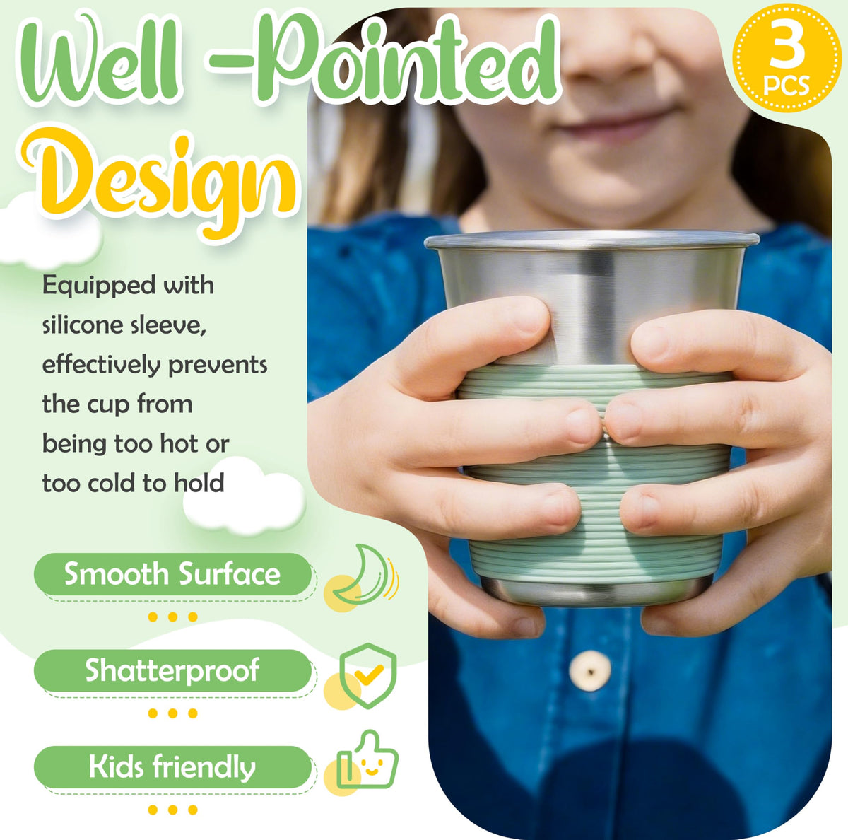 HaWare kids cup with pink silicone sleeve provides a comfortable grip