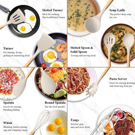 HaWare round silicone spatula with wooden grip for precise scooping.