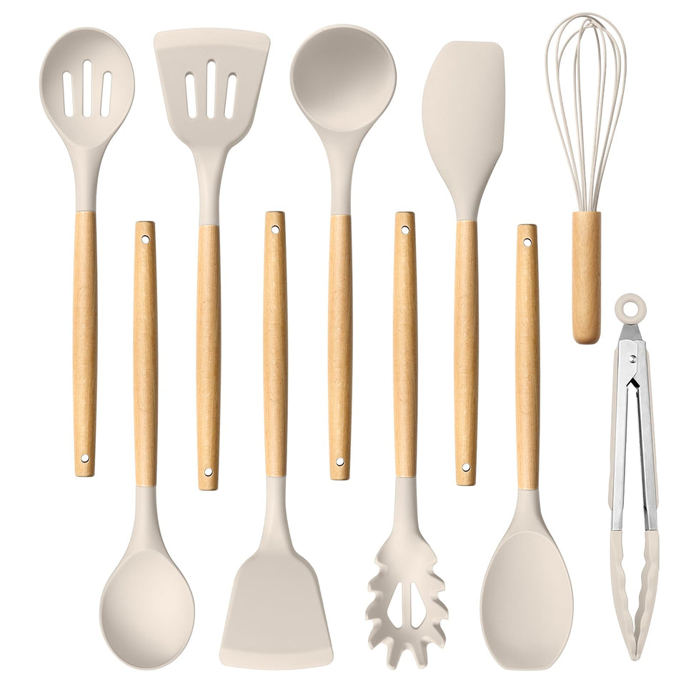 HaWare slotted turner with wooden handle for gentle flipping on non-stick pans.