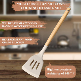 HaWare silicone spatula with wood handle for gentle stirring.