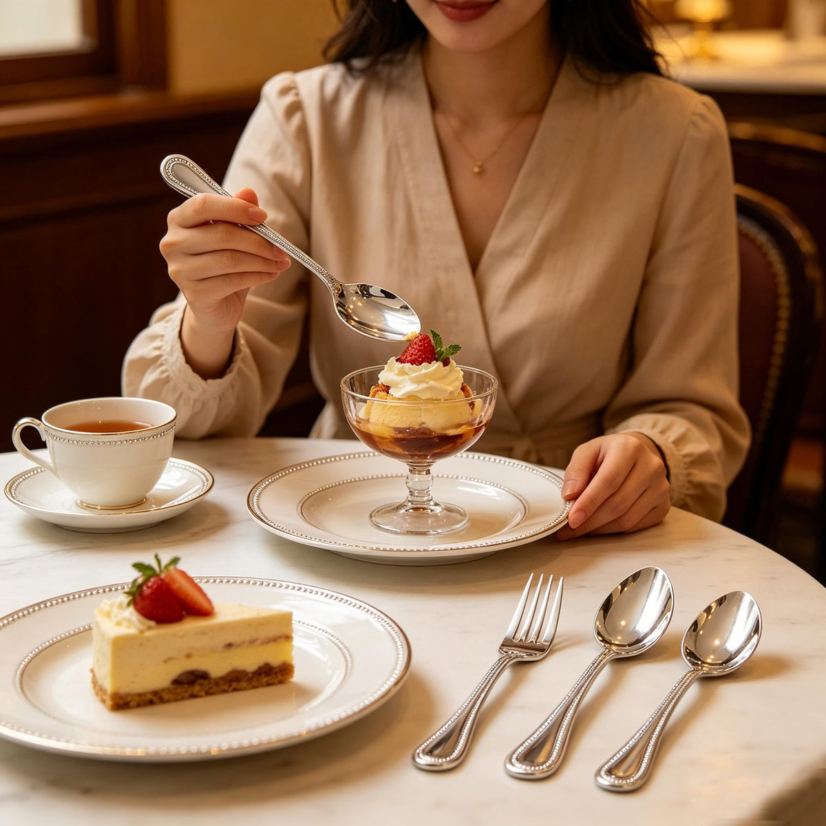 HaWare pearled-edge dinner knives with mirror finish for refined table settings