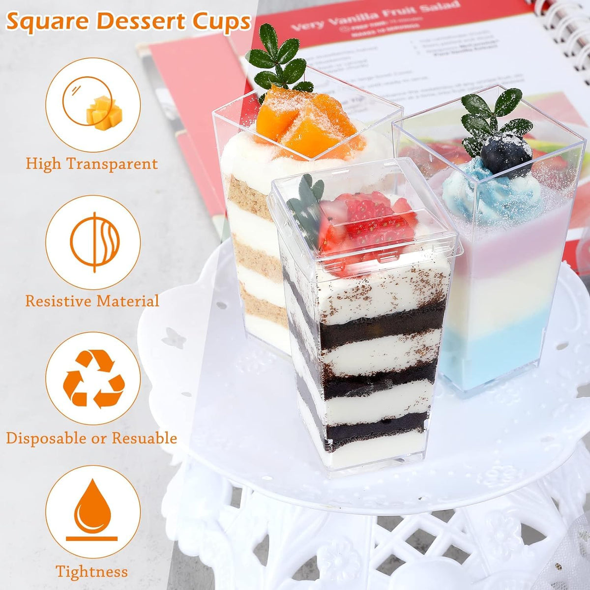HawHawToys 100-pack dessert cups with lids for gatherings.