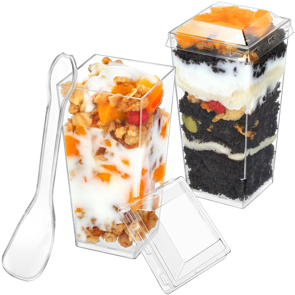 HawHawToys 3 oz dessert cups with lids and spoons for easy serving.