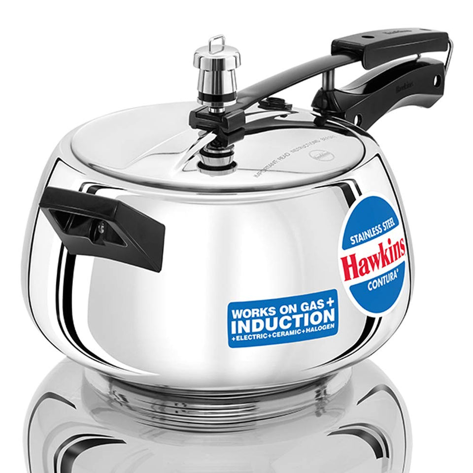 Hawkins Contura 5L front view showing rugged stainless steel build