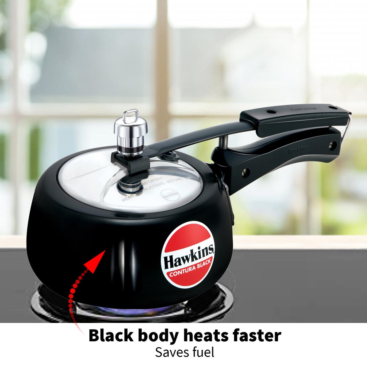 HAWKINS Contura Black 1.5L inner surface — non-reactive cooking preserves flavors.