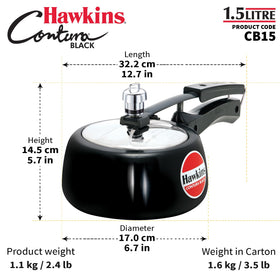 HAWKINS Contura Black 1.5L packaging — compact box for safe delivery.