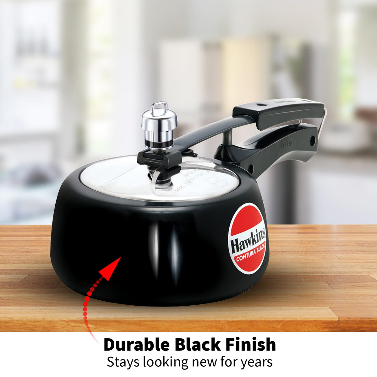 HAWKINS Contura Black 1.5L stovetop use — compatible with most gas and electric stoves.