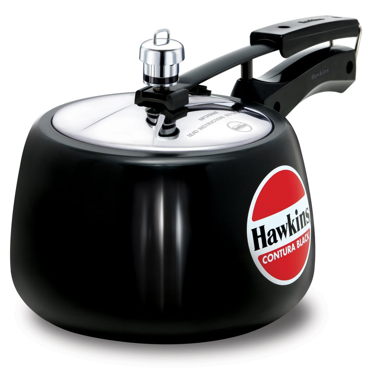 HAWKINS Contura Black 3L pressure cooker ready for quick family meals.