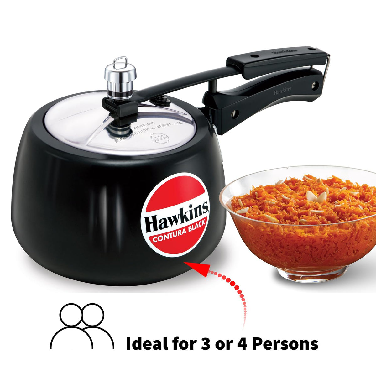 HAWKINS Contura Black inner lid close-up showing safety mechanism.