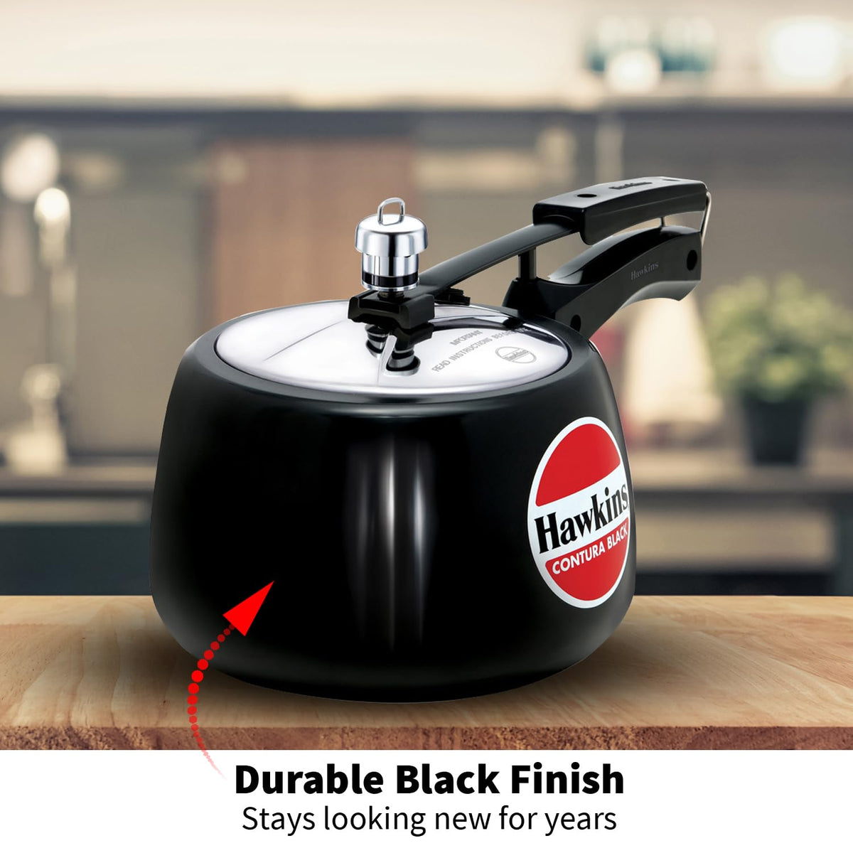 HAWKINS Contura Black non-reactive interior preserves flavors and textures.