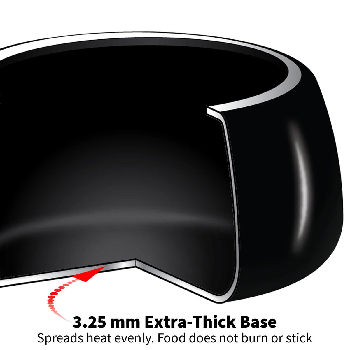 HAWKINS Contura Black inside-fitting safety lid prevents opening until pressure drops.