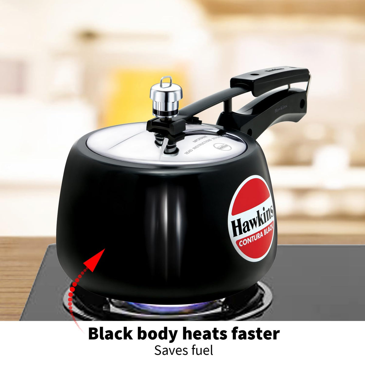 HAWKINS Contura Black stainless steel lid ensures reliable sealing.