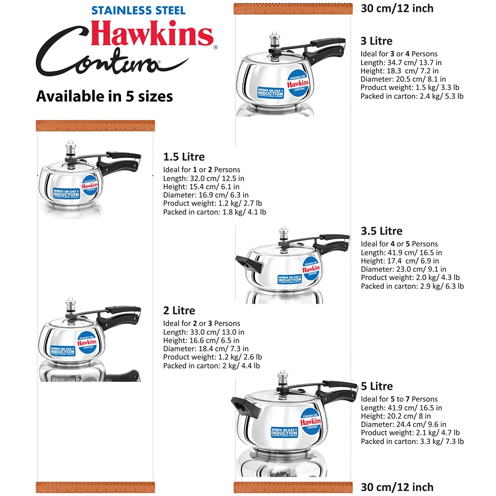 Hawkins Contura curved body enables easy stirring while cooking