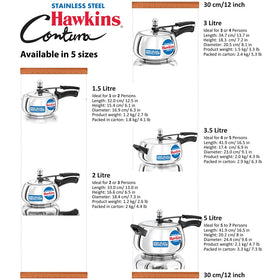 Hawkins Contura curved body enables easy stirring while cooking