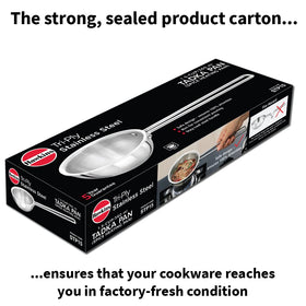 Hawkins Tadka Pan 18/8 stainless surface is food-grade and safe.