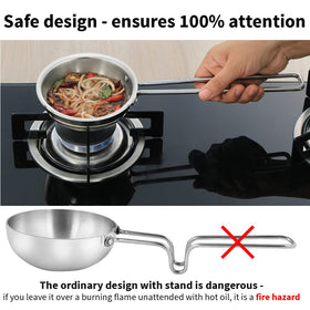 Hawkins Tadka Pan pouring rim for controlled serving of hot spices.
