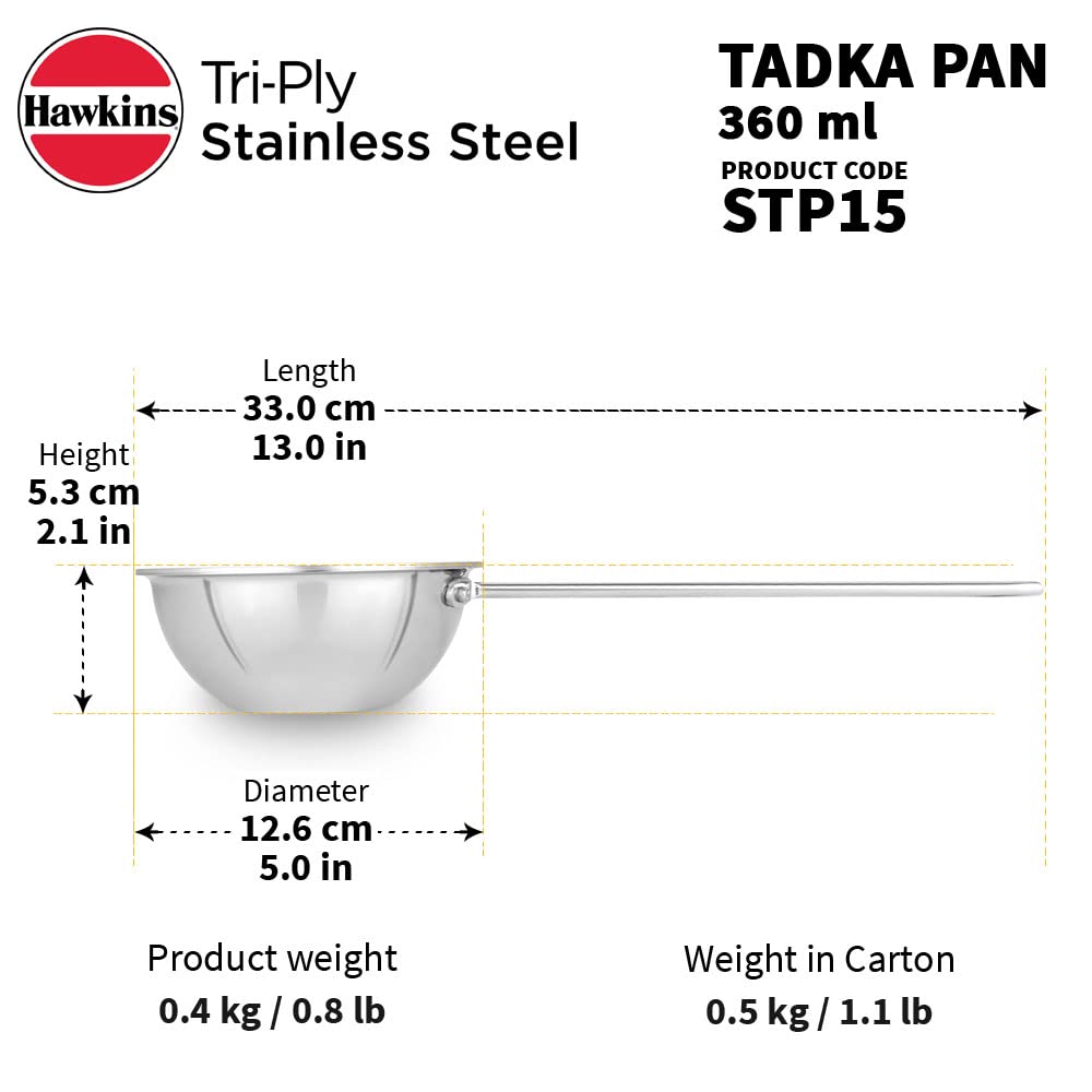 Hawkins Tadka Pan stay-cool handle for safe handling.