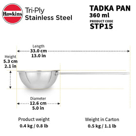 Hawkins Tadka Pan stay-cool handle for safe handling.