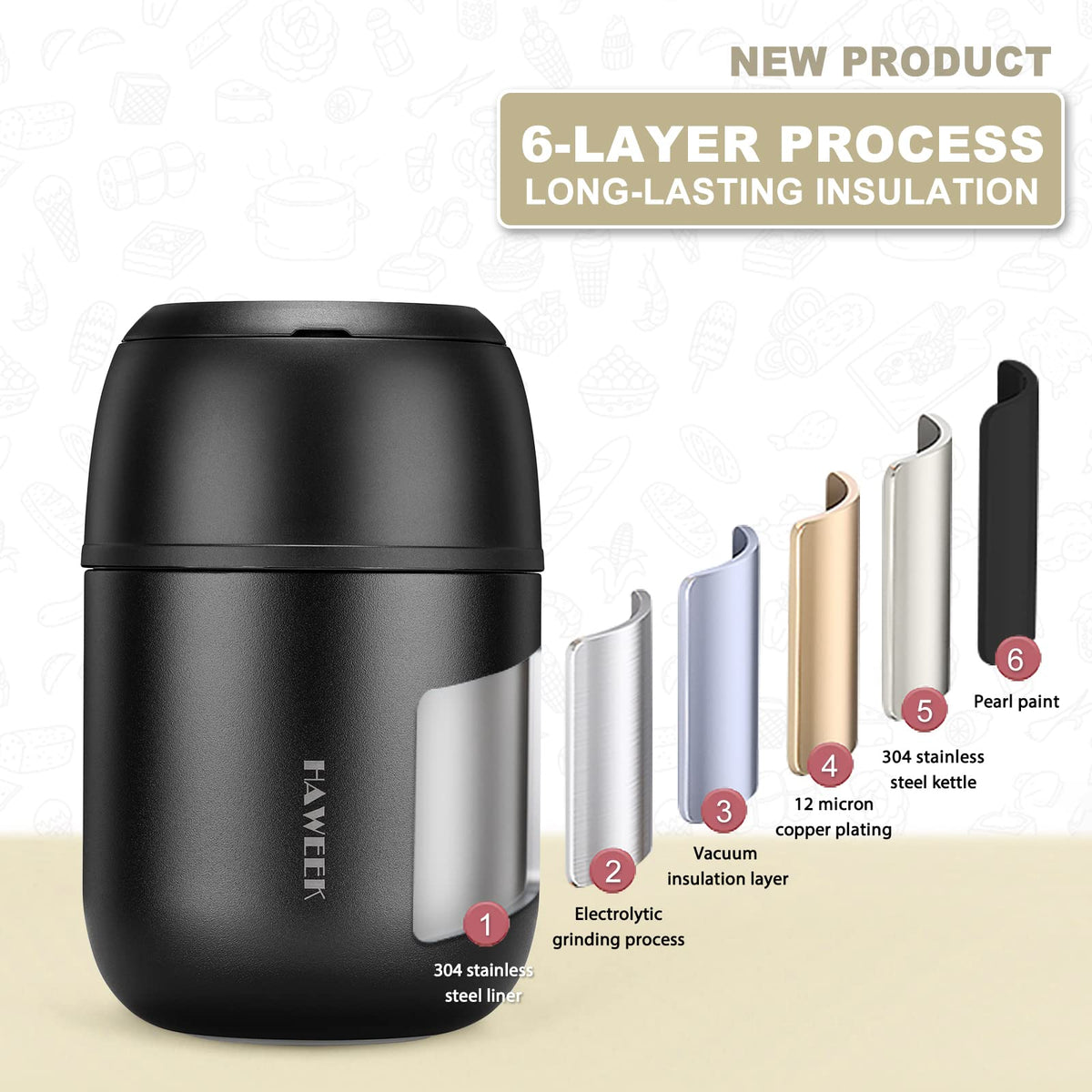 HAWEEK insulated soup thermo folding spoon integrated for convenient meals anywhere.