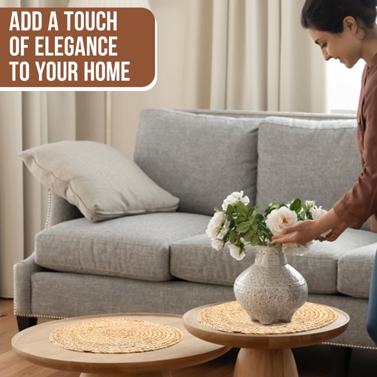 HaxHut golden wicker tone enhances rustic or boho tabletops