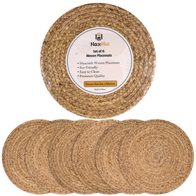 HaxHut round woven placemats in natural color protect surfaces from heat