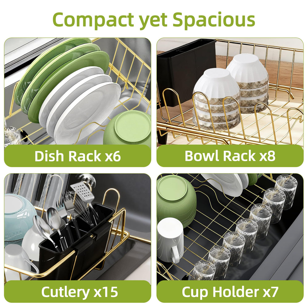HAYAWEY dish rack with utensil holder features integrated cutlery tray.