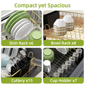 HAYAWEY dish rack with utensil holder features integrated cutlery tray.