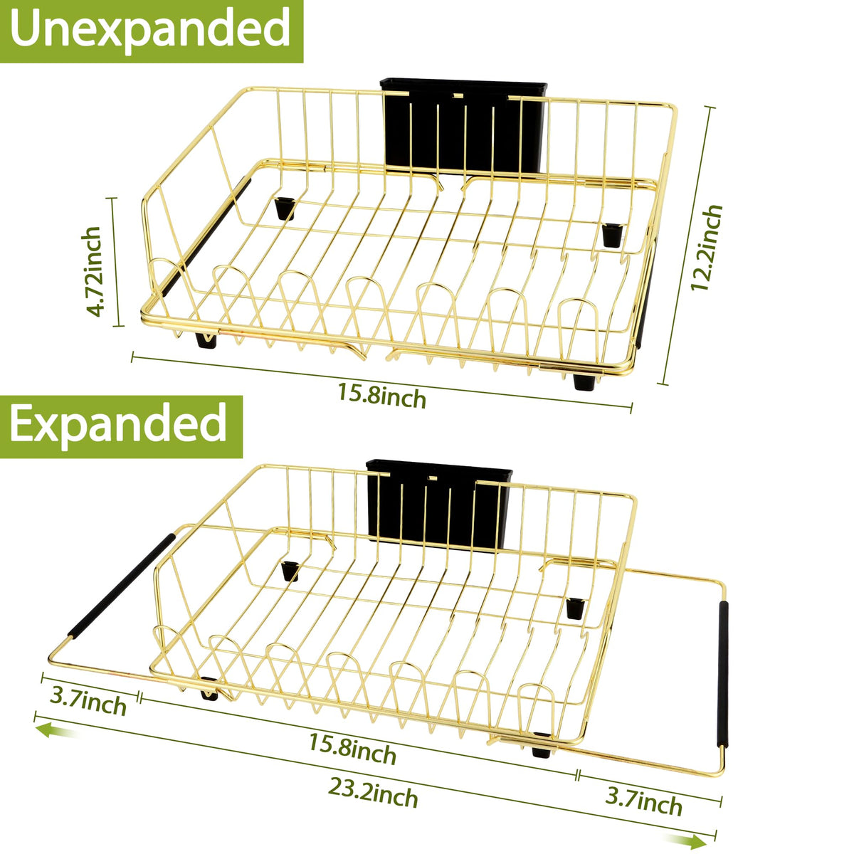 HAYAWEY golden expandable rack shown from the side indicating compact storage.
