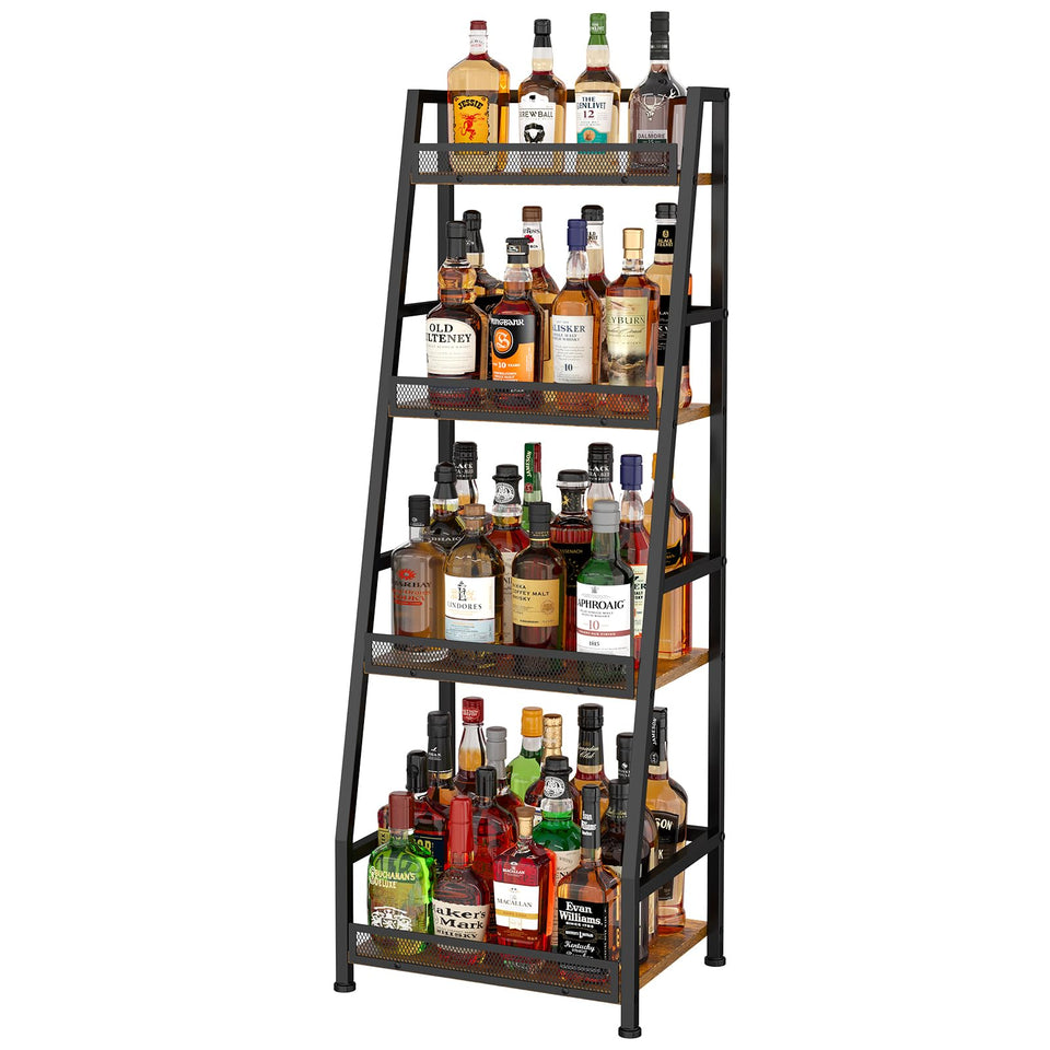 Hayexiha 4-tier trapezoid liquor display shelf showcasing accessible bottle storage