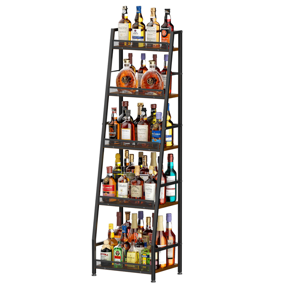 Hayexiha 5-tier trapezoid stand displaying bottles with easy visibility and access.