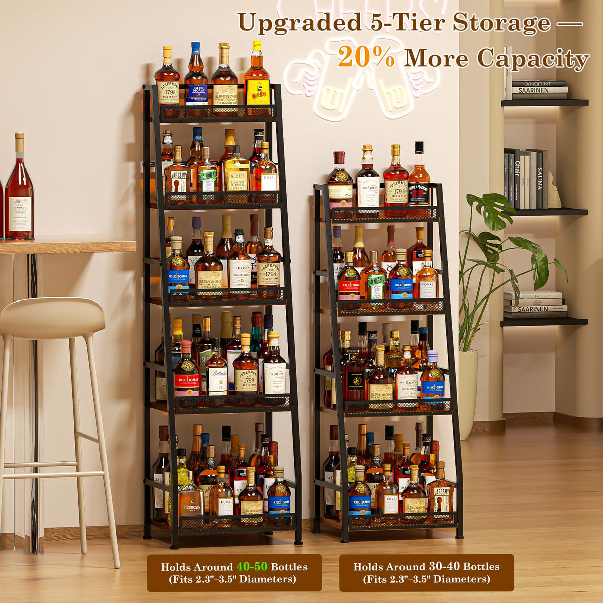 Hayexiha freestanding floor display can be placed anywhere in your home bar.