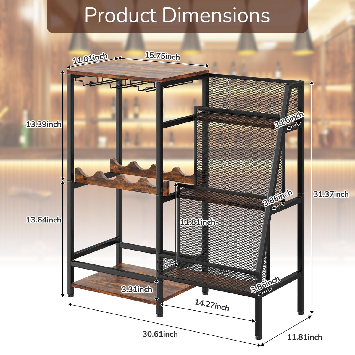 Hayexiha mini bar table with four-bottle wine rack display