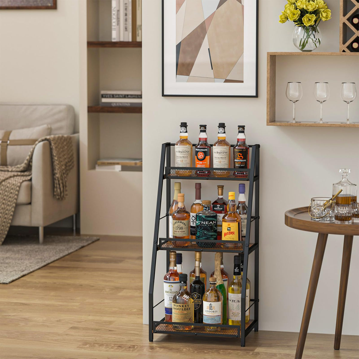 Hayexiha vintage brown finish wine rack adds classic ambiance.