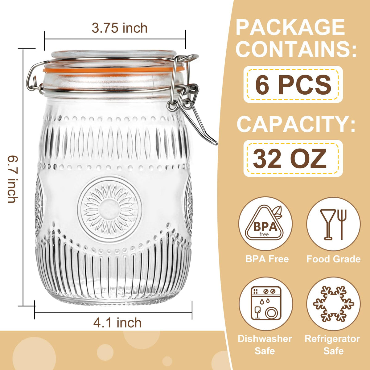 HAYHOI embossed sunflower pattern jar design with secure grip.