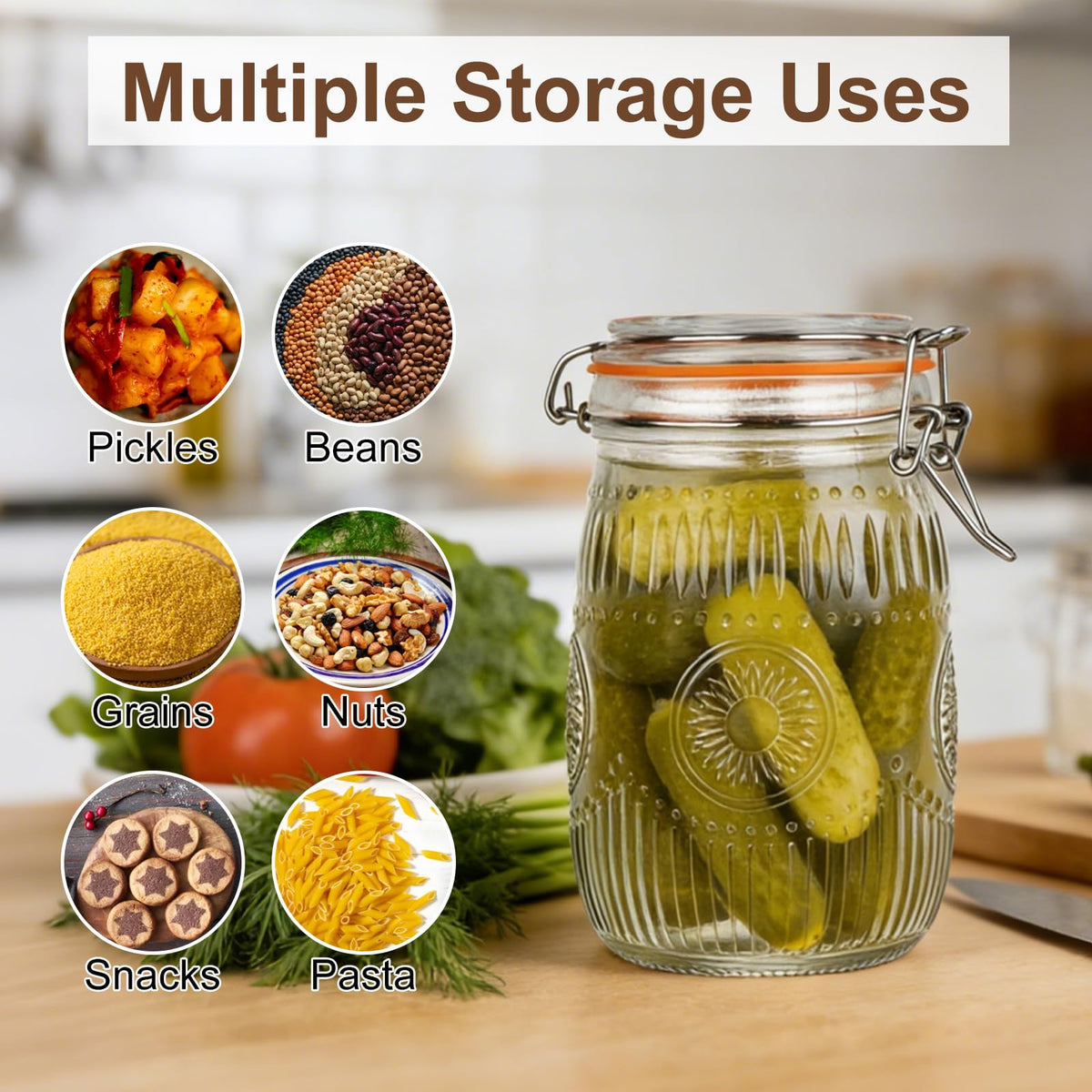 HAYHOI clear glass storage for grains, nuts, tea, sugar, and snacks.