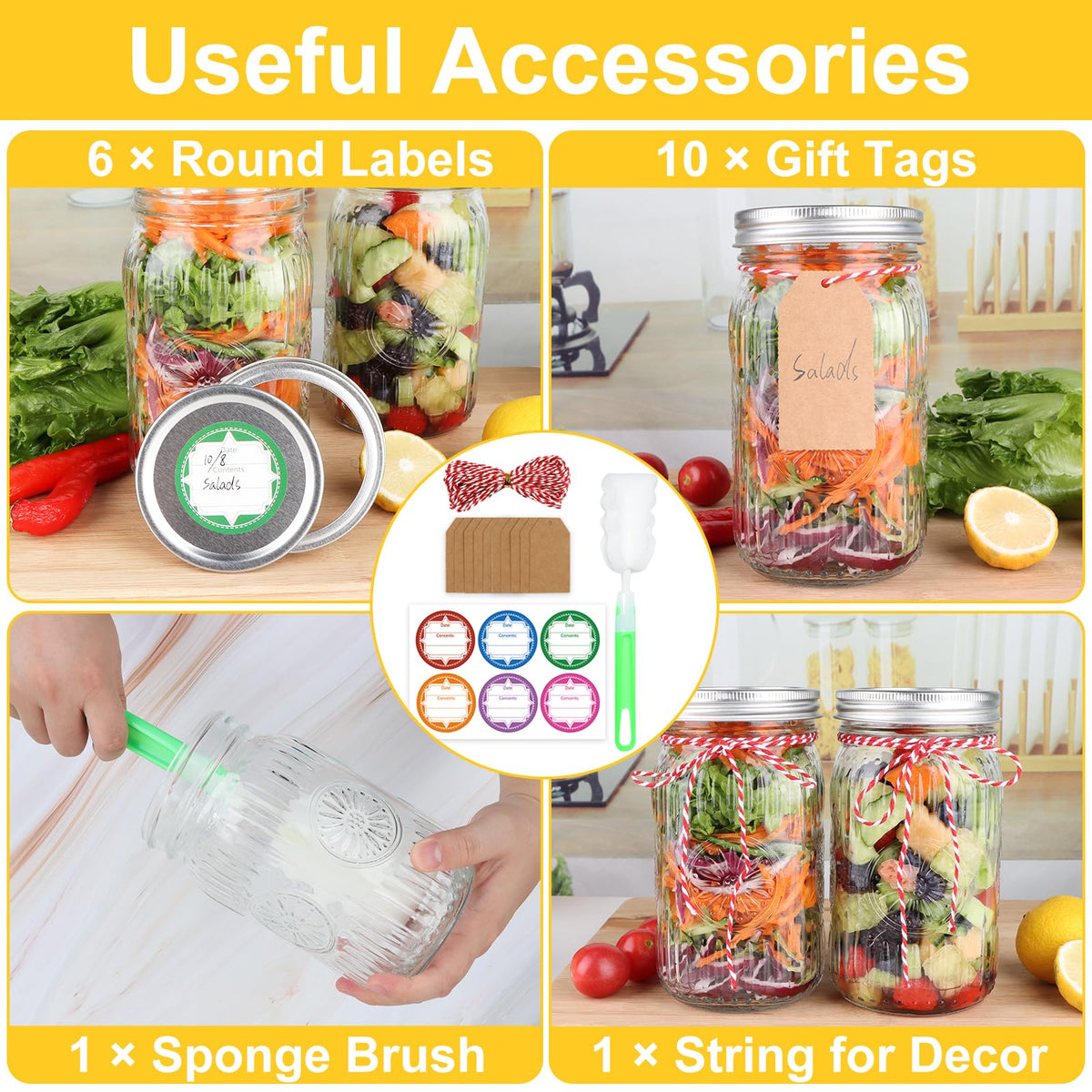 HAYHOI six-pack glass jars for kitchen storage and DIY projects