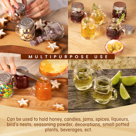 Hayley Cherie dishwasher-safe glass jars; lids require gentle hand washing