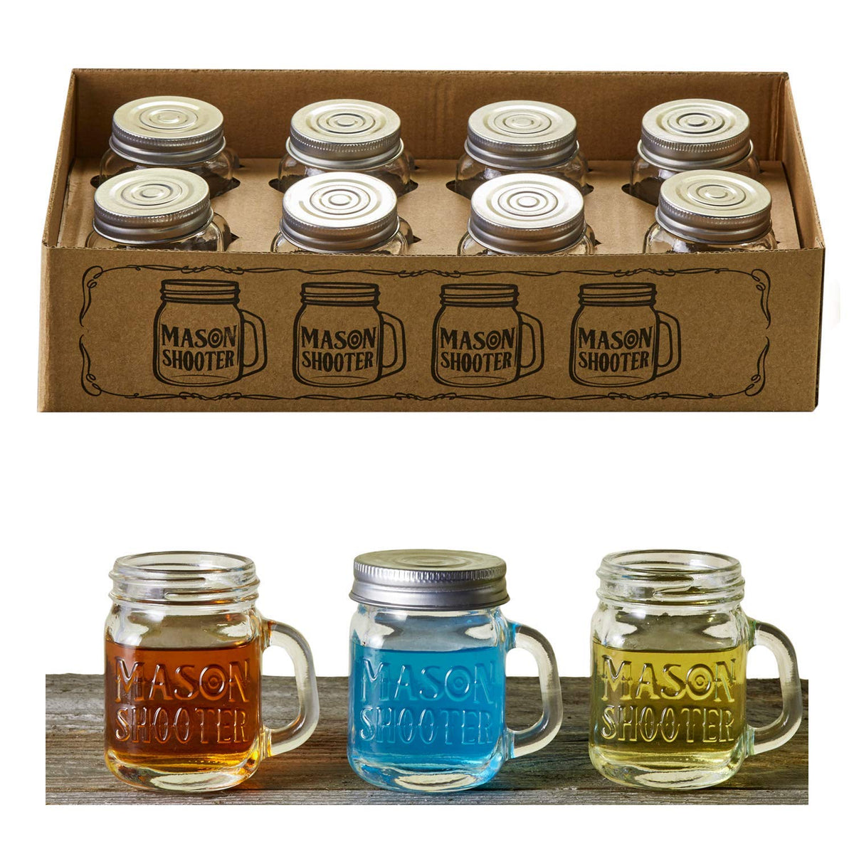 Hayley Cherie small mason jar shot glasses with lids set of eight for home bars
